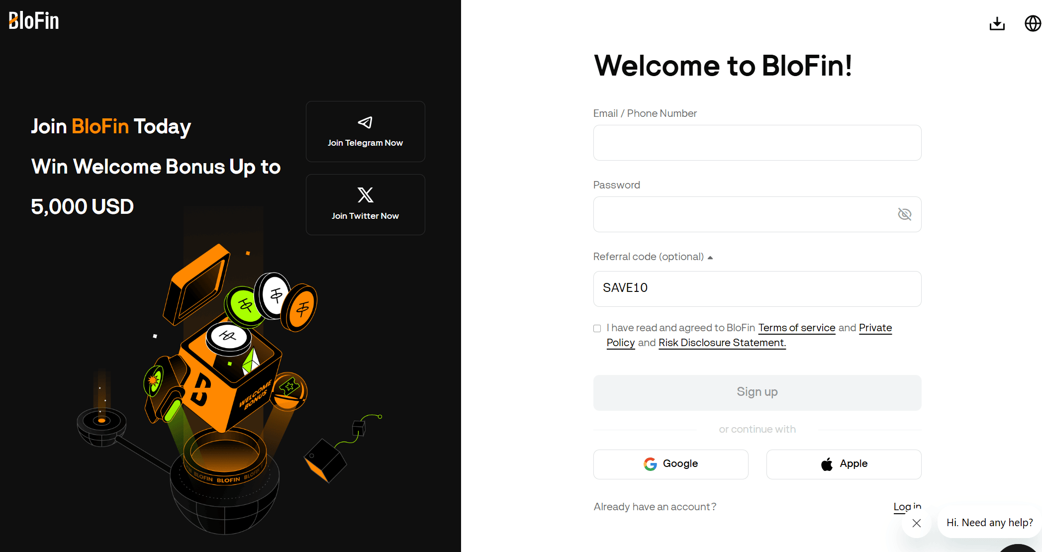 كود إحالة BloFin تم إدخاله