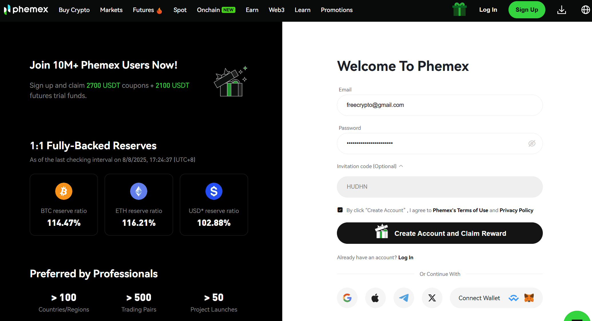 كود دعوة Phemex تم إدخاله